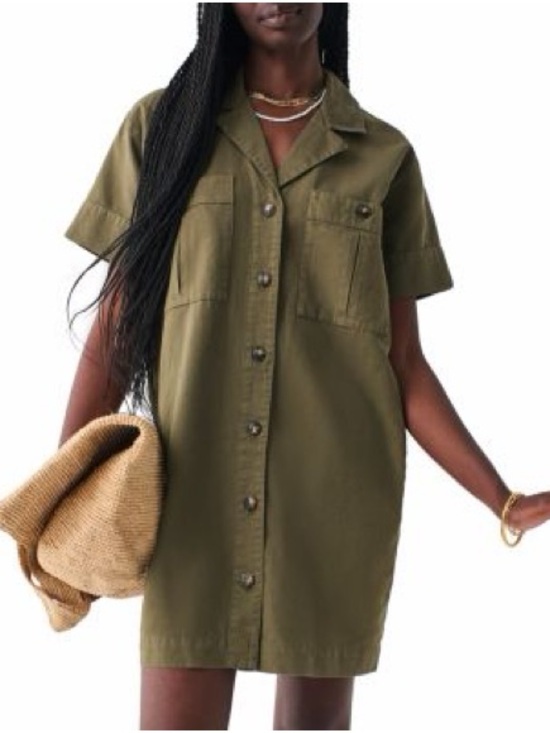 Faherty Dresses & Skirts - Faherty Palos Verdes Shirt Dress Olive Green Linen Blend Utility Dress Small
